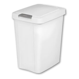 7.5 Gallon White Wastebasket with Touch-Open Lid: Ideal Office Trash Can, Under Sink Trash Can, Or Garbage Can with Lid for Kitchen, Bathroom, Mudroom