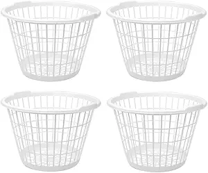United Solution White Plastic Laundry Basket, 1 Bushel Capacity, Lightweight Round Design, 17.5 x 17.5 x 12 Inches, Set of 4