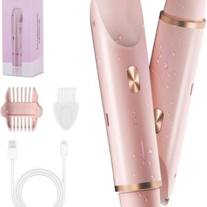 2-in-1 Bikini Trimmer for Women, Bikini Shaver with Dual Heads, Body and Facial Hair Removal, Rechargeable Cordless Electric Razors