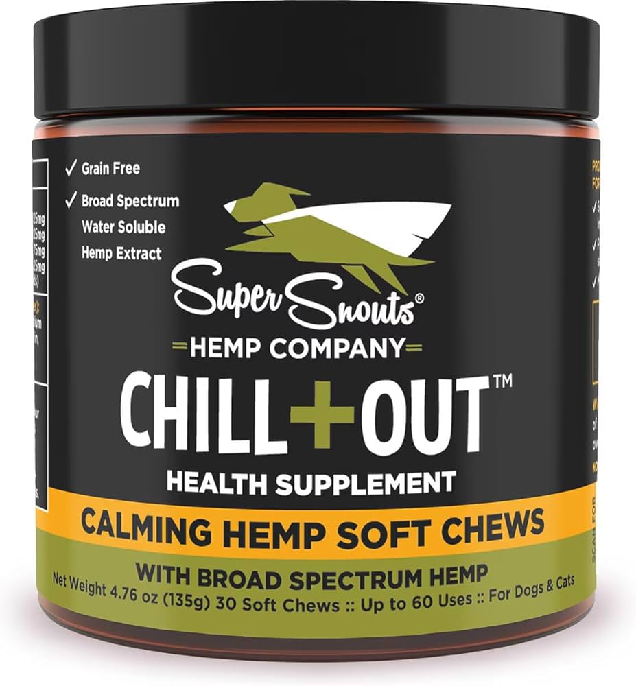 Super Snouts Chill + Out– 30 Soft Chews – Calming Chews for Dogs and Cats Help Maintain Your Pet’s Emotional Balance – Made in The USA
