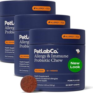 PetLab Co. Probiotics for Dogs, Support Gut Health, Occasional Diarrhea, Digestive Health & Seasonal Allergies - Pork Flavor - 30 Soft Chews - Packaging May Vary