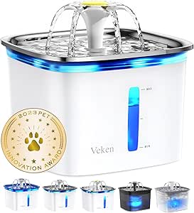 Veken Innovation Award Winner Stainless Steel Cat Water Fountain, 95oz/2.8L Automatic Pet Fountain Dog Water Dispenser with Replacement Filters & Silicone Mat, Gifts for Christmas, Cats, Dogs (Silver)
