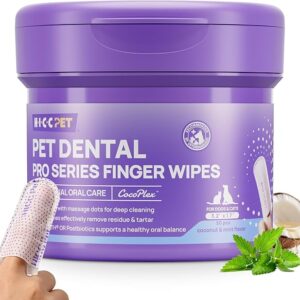 HICC Pet Teeth Cleaning Wipes for Dogs & Cats, Vet-Recommended Remove Bad Breath & Plaque & Tartar Buildup Dog Finger Toothbrush Wipes, Dog Tooth Brushing Kit Remove Stain & Gum Care for Small Animal