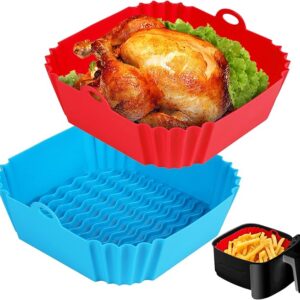 2 PCS Square Silicone Air Fryer Liners - 8 Inch Reusable Air Fryer Pot - Air Fryer Accessories - Air Fryer Inserts for 4 to 7 QT Oven Microwave Accessories
