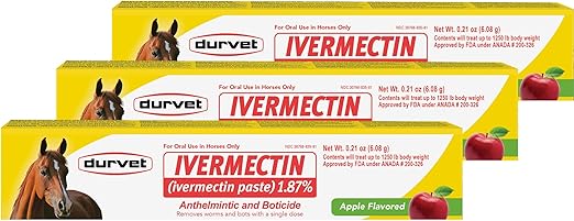Ivermectin Horse Paste 1.87% | Apple Flavor – 6.08g Syringe for Equine Use Only Up to 1250 LB (2-Pack)