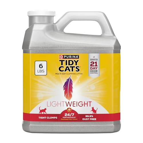 Purina Tidy Cats LightWeight 24/7 Performance Odor control, Multi-Cat, Clumping, 99.9 Percent Dust Free Cat Litter – 6 lb. Jug