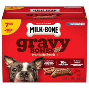 Milk-Bone Gravy Bones Dog Treats with 4 Savory Meat Flavors Coated in Gravy, 7 Pound