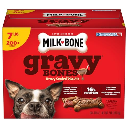 Milk-Bone Gravy Bones Dog Treats with 4 Savory Meat Flavors Coated in Gravy, 7 Pound