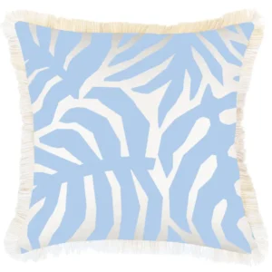 Cushion Cover-Coastal Fringe-Casa Palms Blue White-45cm x 45cm