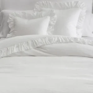 White - 100% Pure Linen | Linen Cotton Mix | 3 Piece Ruffle Duvet Cover Set | Handmade | Pre-washed | Soft