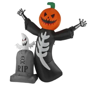 Inflatable Pumpkin Skeleton Halloween Yard Decor -
