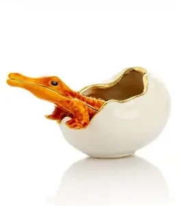 Orange Crocodile hatching from egg trinket box