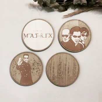 Set of 4 The Matrix Wooden Coasters – Handmade Gift – Housewarming – Wood Kitchenware