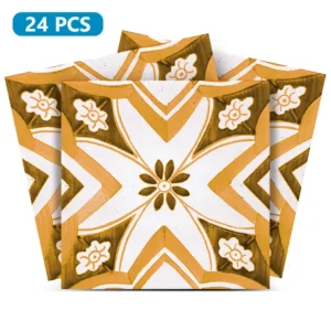 White and Orange Beautiful Backsplash Retro pattern tile stickers Model - V33